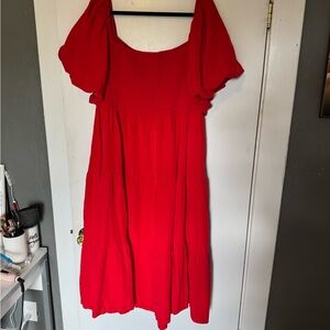 SHEIN Red Midi Sundress with Flutter Sleeves